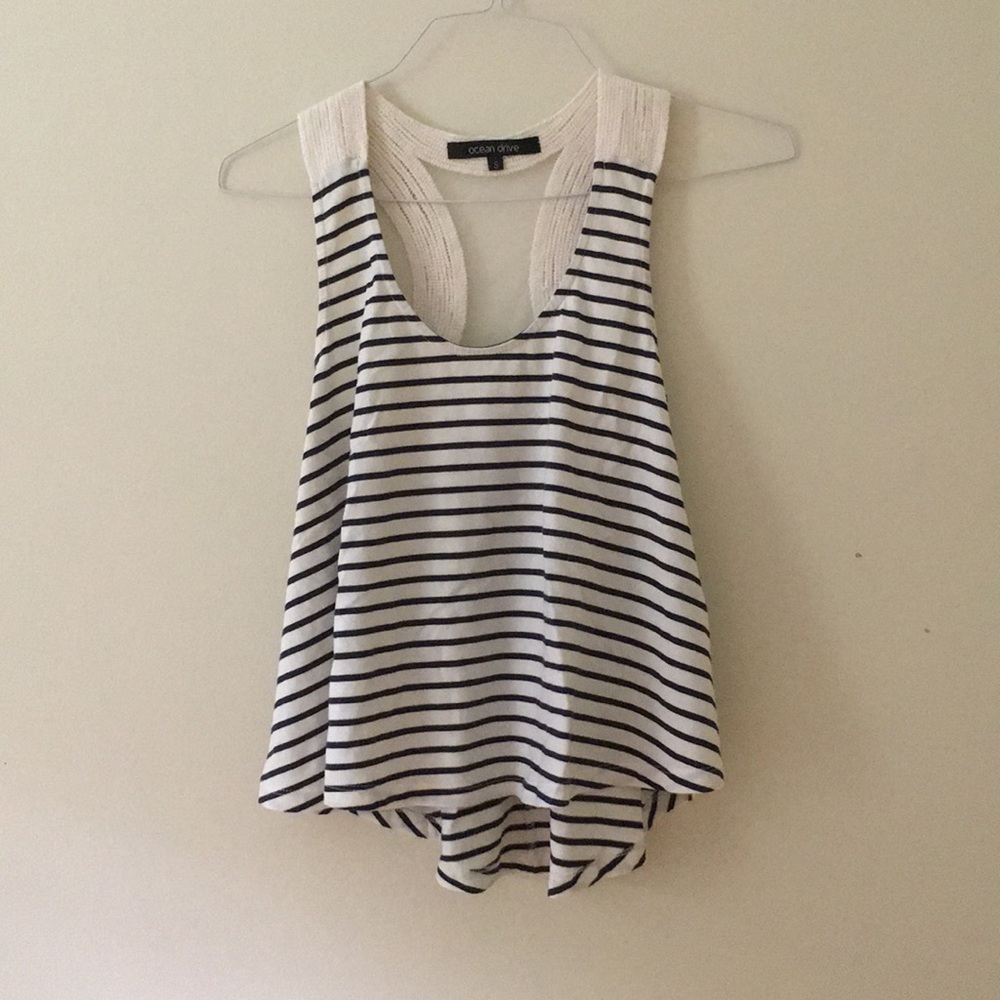 Navy and White Striped Tank.